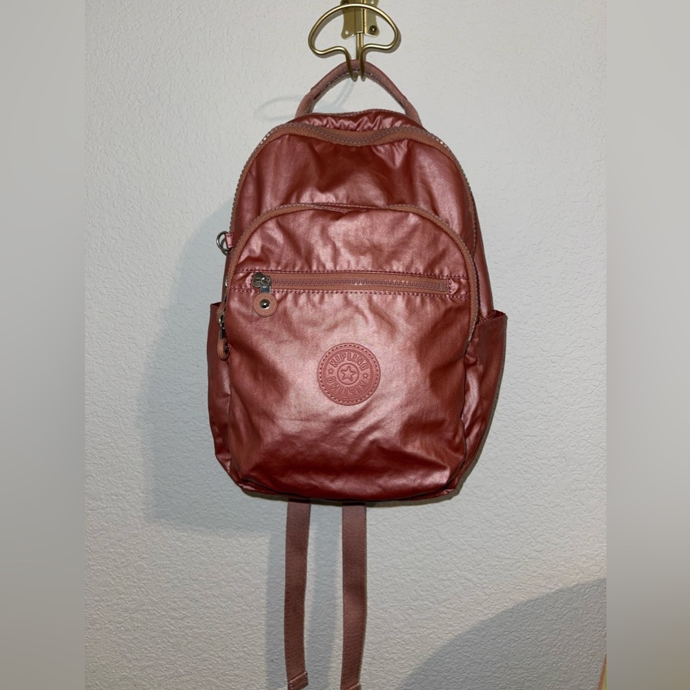 Kipling Small Metallic Rose Pink Backpack